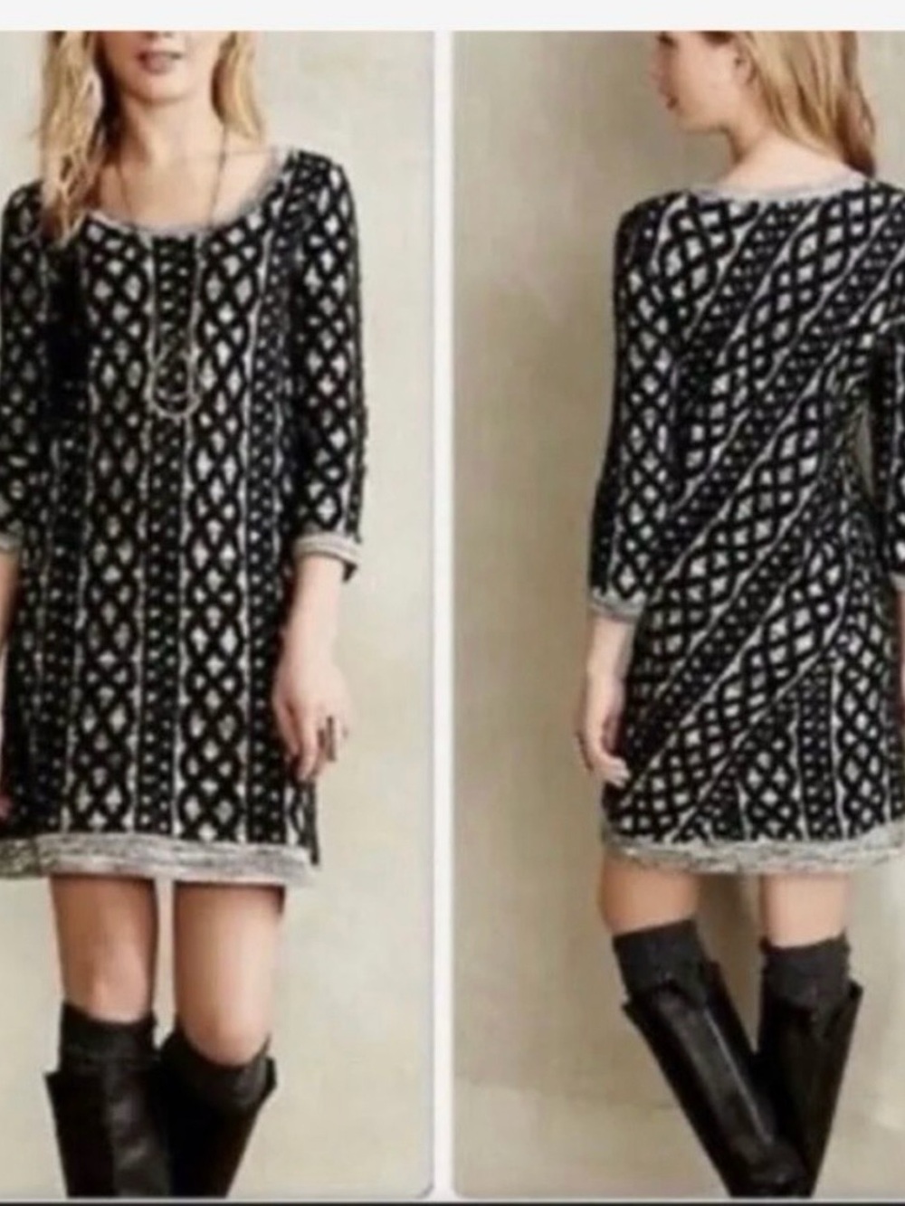 Moth Black and White Geometric Scoop-Neck Mini Dress